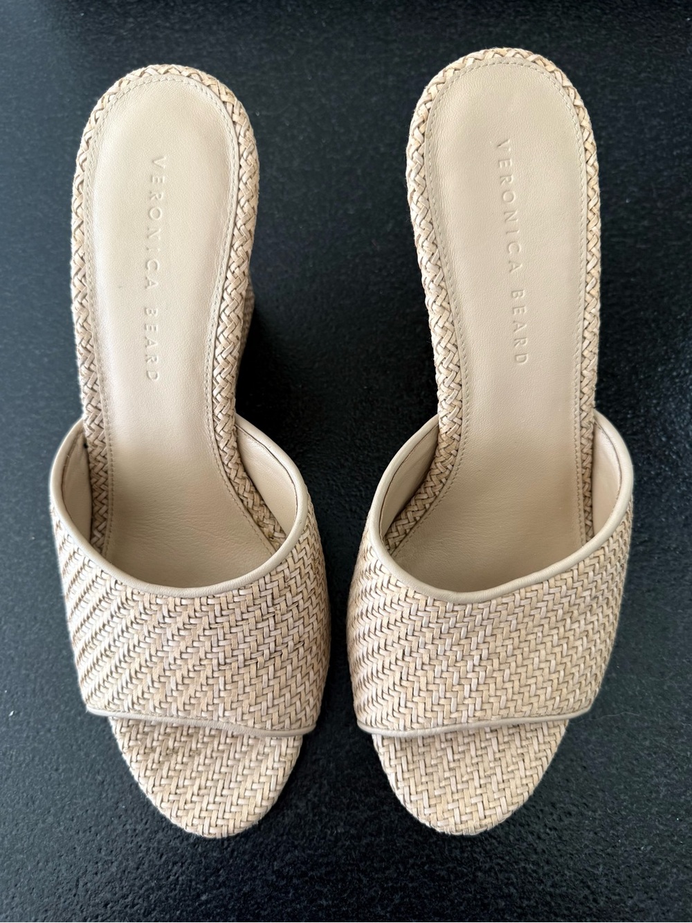 Veronica Beard Dali Natural Raffia Wedge Slide Sandals-Size 10M